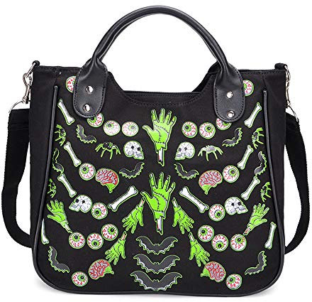 KEEPOP Damen-Handtasche mit Nieten, aus Leinen, Punk-Handtasche mit Schultergurt, Crossbody-Tasche, großes Fassungsvermögen, Schwarz