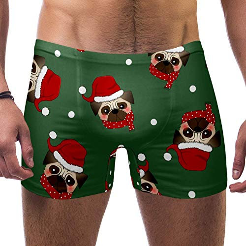 Lorvies Mops Santa Claus Hund mit rotem Schal, Herren-Badeanzug, kurz, quadratisches Bein, schnell trocknend, Größe S Gr. M, multi