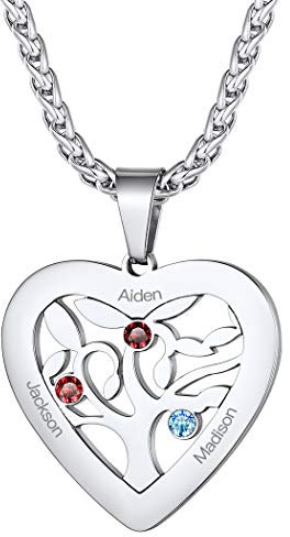 Suplight Collana Personalizzata Donna Acciaio Albero della Vita Cuore Collana Donna Personalizzata con Pietra e Nome Collana Acciaio Personalizzata Donna Collana Oro con Nome Regalo Donna e Ragazza