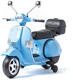 Moto Eléctrica Infantil Vespa 12V con Licencia Oficial Piaggio – con Llave, Ruedines, MP3, Maletero y Luces – Niños y Niñas Desde 3 Años- Azul -