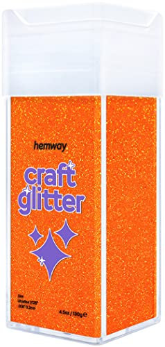 Hemway Premium Craft Glitter Shaker - Fluorescent Orange | 130g Ultrafine Metallic Flake Sequins for Resin & Epoxy Crafts | Halloween Craft Supplies for Face, Eye & Nail Art, Mask Decorating