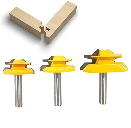 BIGP 3Pcs 8mm tige 45 Degrés Lock Mitre Router Bit, Fraise à Bois, Fraise à Rainurer, Tenon Joint Cutter Pour Outil de Coupe du Bois Pour Machine de Gravure, Machine de Décogeupa