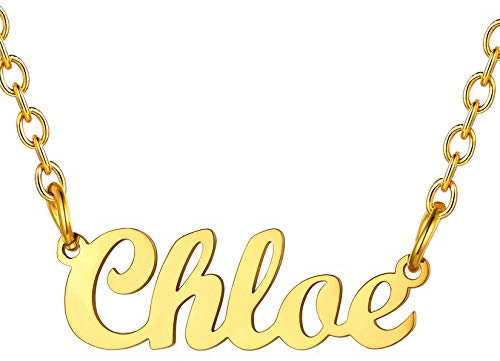 U7 Damen Mädchen Namenskette 18k vergoldet Schlüsselbeinkette mit Schreibschrift Buchstaben Chloe Collier 45+5cm Rolokette Modeschmuck Accessoire für Freundin Ehefrau