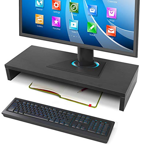 Wooden Monitor Stand 50 x 20 x 7.7 cm Black Desktop | Wood Construction, Desktop Elevation, Desk Organizer, Workspace Storage, Computer and Laptop Compatibility