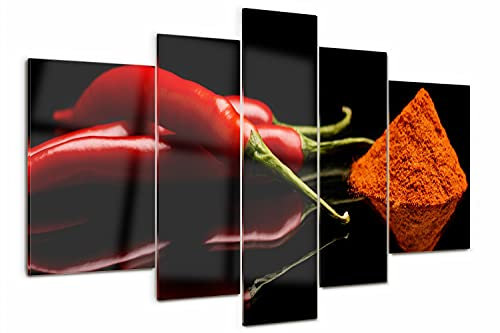 Tulup Glasbild 170x100cm Gehärtetem Sicherheitsglas Wandkunst Deko Wandbild 5 Teile Küche & Wohnzimmer Akrylglas - Chili und Cayenne