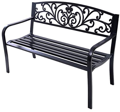 COSTWAY 2 Seater Garden Bench, Heavy Duty Metal Frame Loveseat Park Bench, Outdoor Patio Backyard Lounger Chair Seats (1, Butterfly Pattern, Black)