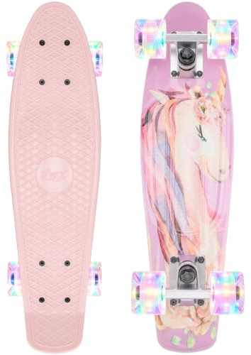 KMX Mini Cruiser Skateboard Classico, Rosa Unicorno 22 Pollici