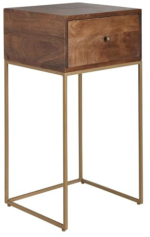 FineBuy Nachttisch Mango Massivholz/Metall 40x75,5x35 cm Nachtschrank Boxspringbett, Design Nachtkonsole mit Schublade, Nachtkommode mit Stauraum