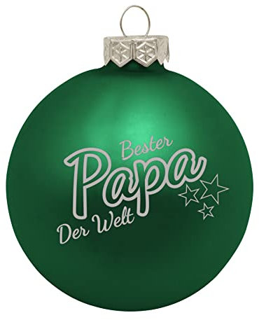 Deitert Weihnachtskugel Bester Papa der Welt, Ø 8cm, Christbaumkugel aus Glas (matt), Individueller Weihnachtsbaumschmuck als Geschenkidee, Grün