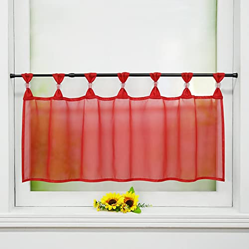 Delien Uni Scheibengardine Voile Bistrogardinen mit Schlaufen Küche Kurzstore Einfarbige Transparente Kurzgardine Cafe Stores Gardine Kurzer Vorhang BxH 120x45cm,Rot