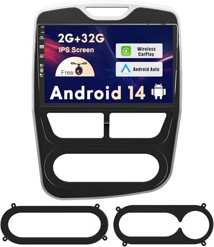 SXAUTO Autoradio Android 12 10,1 2G + 32G GPS 2 DIN pour Renault CLIO (2012-2016) DAB WiFi Bluetooth Carplay Commande au volant