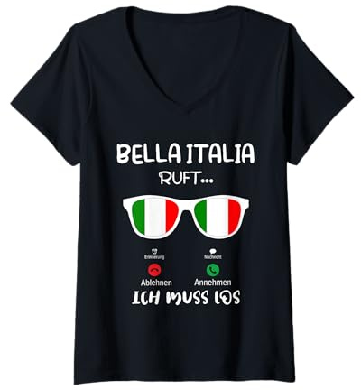 Damen Bella Italia ruft ich muss los Italien T-Shirt mit V-Ausschnitt