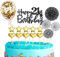 16Pcs Happy 21st Birthday Cake Topper Black Gold for Boy & Girl, Glitter Personalised Cake Toppers Kit