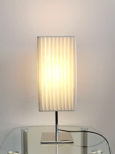 Trango 2022 Design Plissee Tischleuchte in Eckig & Chromfuß *CANNES* Tischlampe mit 1x E27 Lampenfassung Nachttischlampe H: 43cm, Schreibtischleuchte, Leselampe ohne Leuchtmittel
