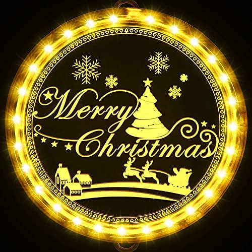 Festive Fix Merry Christmas Window Lights 17cm LED - Battery-Powered Xmas Lights, Energy Efficient & Durable PVC Decorations, Hanging Christmas Light Decor, Easy to Install