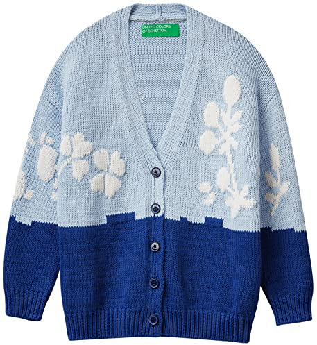 United Colors of Benetton Giacca M/L 108RE601T Maglione Cardigan, Multicolore a Fantasia Blu e Azzurro 852, S Donna