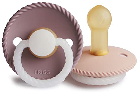 FRIGG Rope Latex Nacht Leucht-Schnuller | Schnuller 2 Packung | Symmetrischer Sauger in Kirschform | BPA-frei | Hergestellt in Dänemark | (Twilight Mauve Night/Blush Night, Größe 2 (6-18 Monate))