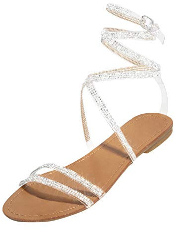 Dasongff Sandales Strass Femme Sandales Plates d'été Sandale Sangle Croisée Sandale Romaines Élégant Slip-on Pas Cher pour Femmes Nu Pieds Femme Été Confortable Nu-Pieds Confort