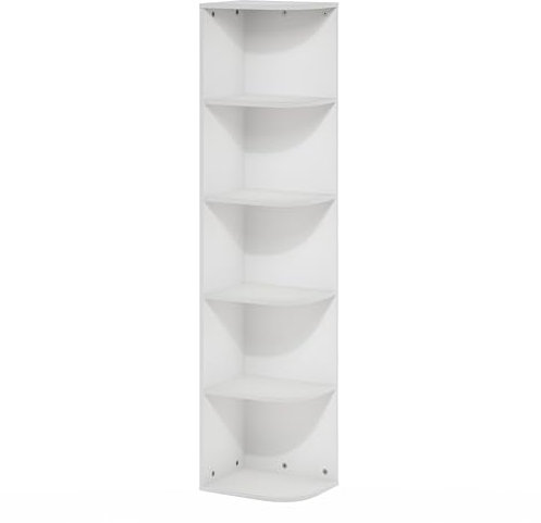 Furinno Pasir 5-stufiges Eck-Bücherregal mit offenem Regal, Weiß