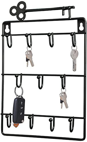 Boutihao Porte Clés Mural Métal, avec 11 Crochets Fonctionnel Key Rack, Porte-Clés Mural Home Décoratif, pour Entrée, Vestiaire, Bureau, Chambre (Noir)