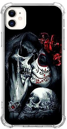 Sugar Skull Girl Skeleton Phone Case Compatible with iPhone 12/iPhone 12 Pro, Cool Kiss Skull Cover for Teens Men Women, Trendy Cool TPU Bumper Case Cover for iPhone 12/iPhone 12 Pro