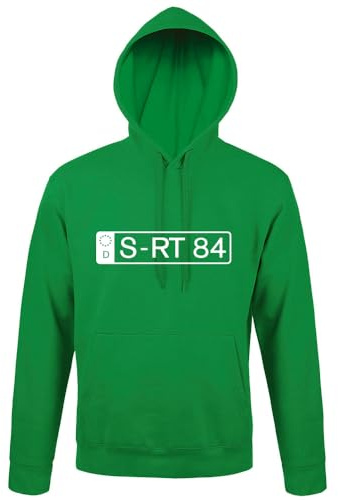 shirt84 Your desired number plate men's hooded hoodie, Green, L