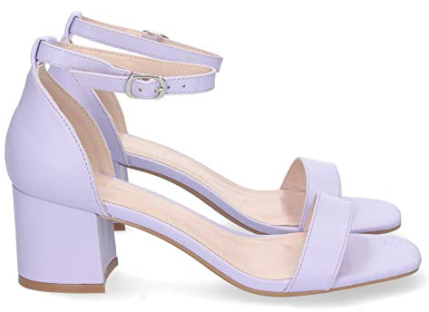 shoes&blues.es 74330 Sandalia de Tacon para Mujer, Comoda, con Pala Fina Simple, Estilo Ankle Strap, y Cierre de Hebilla Lila Talla 36