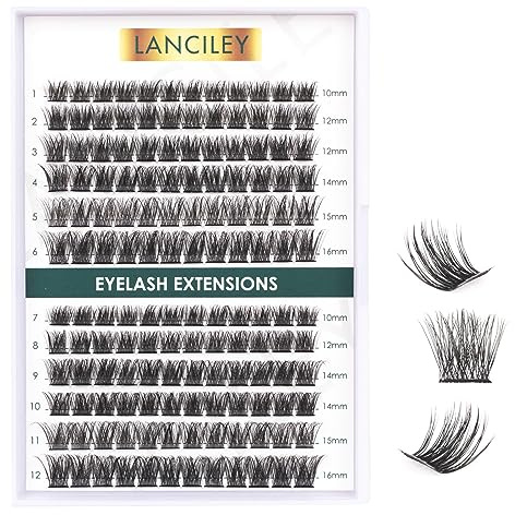Lanciley Individual Lashes 144 Clusters Lashes DIY Eyelash Extensions False Eyelashes Individual Natural Soft Reusable Easy to Use C/D Curl 10/12/14/15/16mm - L28