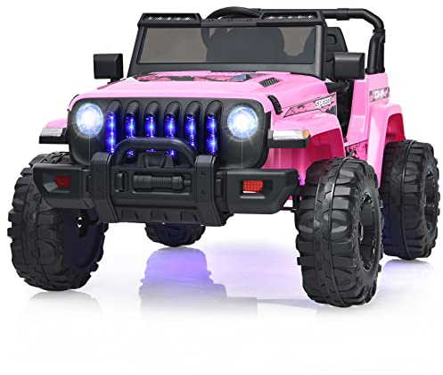 COSTWAY 12V Auto per Bambini con Telecomando, Macchina Elettrica con 2 Posti Musica Porta USB e Luce, Velocità Regolabile 2,6-6km/h, per 3-8 Anni (Rosa)