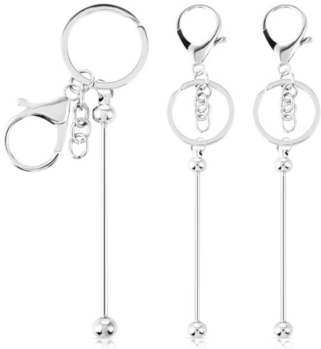3 Stück Perlen Schlüsselanhänger zum Selbermachen Streifen Blanko Schlüsselanhänger Perlen Metall Schlüsselanhänger Streifen für Perlenanhänger Basteln Schmuckherstellung Keychain Aesthetic Damen