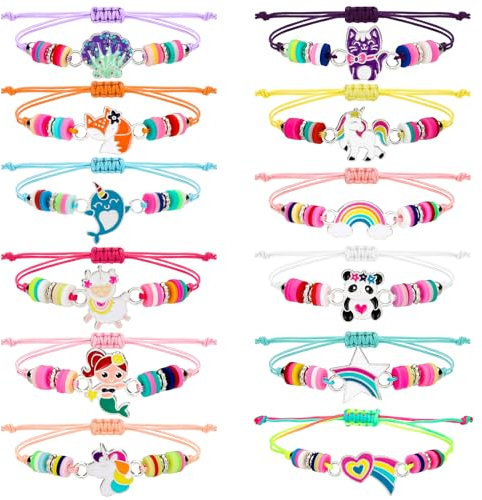 Soleebee 12 Stück Freundschaftsarmband Kinder Einstellbare Geflochten Armbänder, Bunte Perlen Armbänder Set Kinderschmuck Als Geschenk für Mädchen Kinder Mitgebsel Geburtstag Party (Süße Tiere)
