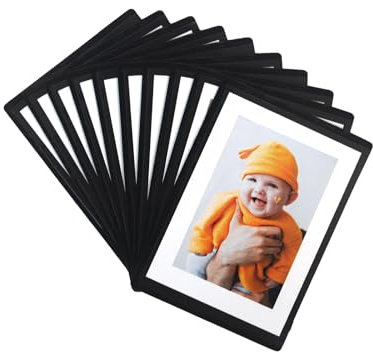 SULEPE Magnetischer Polaroid-Bilderrahmen, Instax-Mini-Bilderrahmen für Kühlschrank, 6,3 x 8,9 cm, Fotohülle für Kühlschrank, Brieftaschengröße, Bilderrahmen, Schließfach-Dekoration, Schwarz, 10 Stück