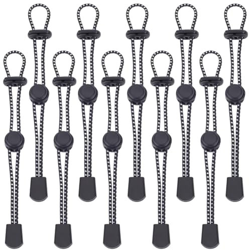 PLIGREAT 10 Stück Rucksack Wanderstock Halter Schwarz Verstellbarer Rucksack Wanderstock Seile Elastische Seilbindung Schnalle für Bergsteigen Trekking im Freien Kletterstock Tragebinderschnur