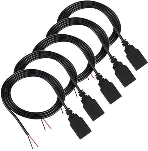RUNCCI-YUN 5PCS USB Buchse 2 polig Kabel,USB Buchse Kabel,USB Buchse Lötbar, USB Pigtail Kabel,für USB-Geräte installiert oder DIY ersetzen Reparatur 1m/39.37 inch