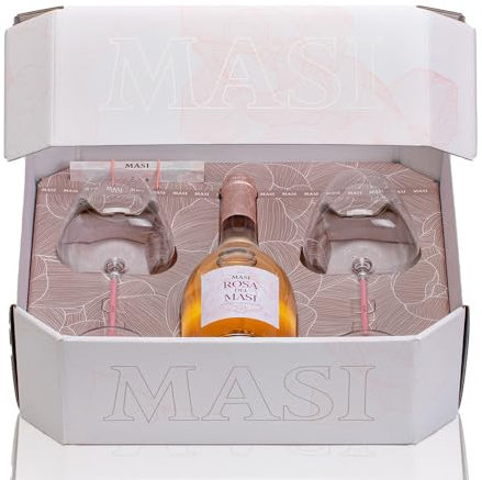 PAQUET EXCLUSIF ÉDITION LIMITÉE ROSA DEI MASI et 2 verres | Idée cadeau | Coffret exclusif avec 1 bouteille de 750 ml et 2 verres sérigraphiés