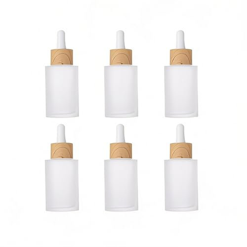 Lot de 12 flacons compte-gouttes en verre dépoli de 30 ml pour huiles essentielles avec bouchons en bois vides avec couvercles en bois pour voyage, maison, magasin