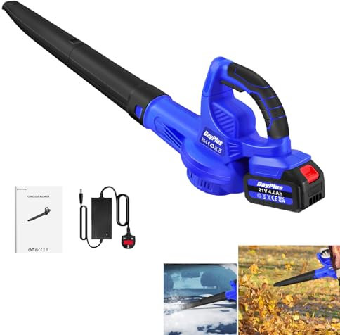 Battery Leaf Blower 21V Li-ion 4000mAh Battery & Charger Car Corner Dust Clearing Battery Powered Leaf Blower Lightweight for Lawn Clean/Leaves/Dust/Snow/Car/Garage/Party Blowing (110MPH 220CFM)