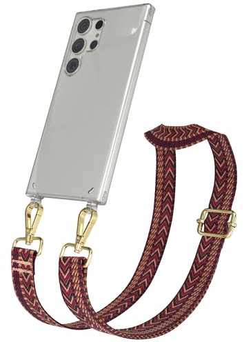 EAZY CASE Handykette - Verstellbares Taschenband kompatibel mit Galaxy S24 Ultra, Schulterriemen, Handykordel mit Silikon Hülle, Umhängetasche, Rot Braun Gold