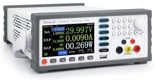 stonylab Fuente de Alimentación de DC, Pantalla de 5 Dígitos Alta Precisión Programable Fuente de Alimentación de DC, Salida de 30V-5A para Pruebas e Investigación Electrónica