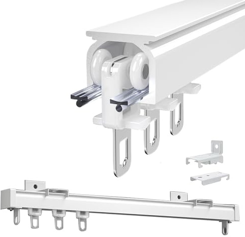 Aluminium Curtain Rail Gardinenstange Vorhang Schiene Vorhangschiene Deckenschiene Für Fenster Und Raumteiler Gardinen, 50 100 200 350 400cm Gardinenschiene(White,180cm/5.9ft)