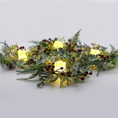 GAROMIA 4 Stück Weihnachtskranz Adventskranz mit Led-Kerzen Tischkranz für Weihnachten Weihnachtskranz Adventskranz Deko Dekokranz Weihnachtsdeko