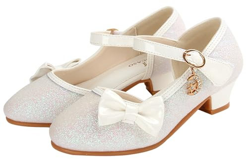 M MUNCASO Girls Princess Shoes Kids Sequin Shoes Girls Mary Jane Shoes Sweet Low Heels Dress Shoes for Wedding Party Bright Cosplay Dance Shoes Princess Fancy Dress Up Shoe