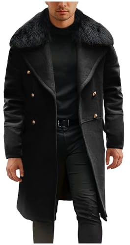 Dmmtot Veste décontractée pour homme - Solide - Double boutonnage - Veste de soirée élégante - Style moyen et long - Style ample - Streetwear classique - Veste d'hiver chaude et confortable - Manteau