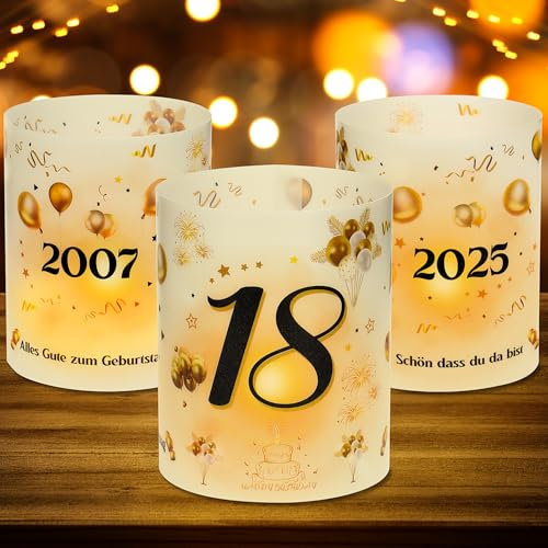 12 Windlicht Tischdeko 18 Geburtstag, 18. Geburtstag Tischdeko, Deko 18. Mädchen Junge, 2007-2025 Geeignet für Teelichter oder Kerzen, Schön DASS Du Da Bist