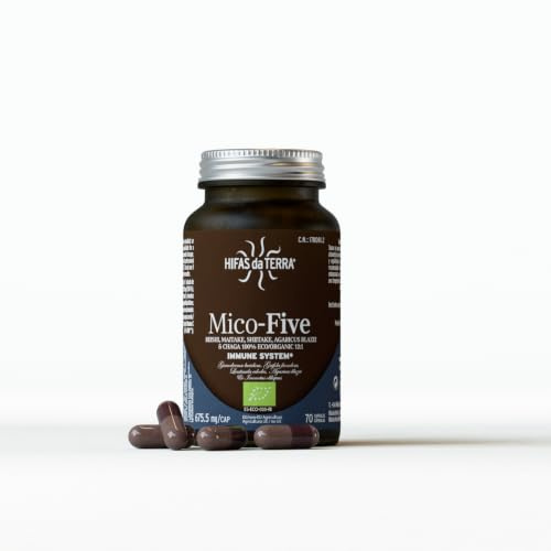 HIFAS DA TERRA - Mico-Five Pilz Komplex - Reiner Pilzextrakt aus Reishi, Maitake, Shiitake, Sonnenpilz und Chaga, Hochdosiert 12:1, 950,4 mg pro Tag - Unterstützt das Immunsystem - 70 Kapseln