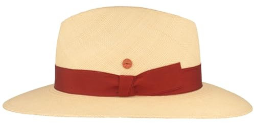 Mayser Orginal Panama-Hut | Stroh-Hut | Sommer-Hut aus Ecuador –Traditionell Handgeflochten, UV-Schutz 80, Wasserabweisend, Bruchschutz (62, Natur/Rot)