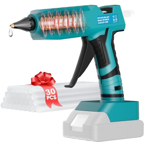 Powtree Pistola per colla a caldo senza fili per batteria Makita da 18 V, pistola per colla a caldo, 90 s, pistola adesiva per fai da te, artigianato e riparazioni rapide (con 30 bastoncini di colla