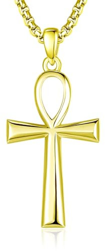 ADMETUS Ankh Anhänger Kette Gold Ägyptische Ankh Kreuz Anhänger Gold Koptisches Kreuz Kette Schutz Schmuck Religiöse Ägyptische Geschenke für Herren Männer