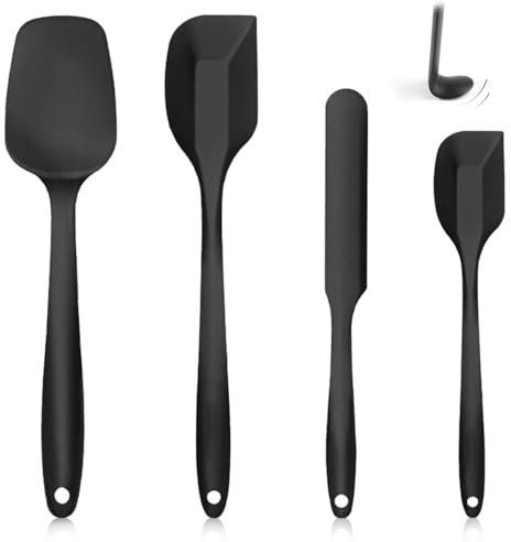 Set de 4 Spatule Silicone, Spatule Cuisine Silicone, Ustensiles de Cuisine silicone Haute Température, AntiadhéSif, Facile à Nettoyer Sans BPA pour Cuisine,Pâtisserie,Mélange (Noir)