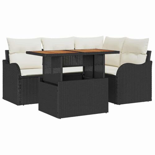 vidaXL 5-teiliges Garten-Sofa-Set mit Kissen in Schwarz und Creme – modernes, modulares Outdoor-Sitzmöbel, verstellbar und wetterfest, perfekt für Balkon und Terrasse.